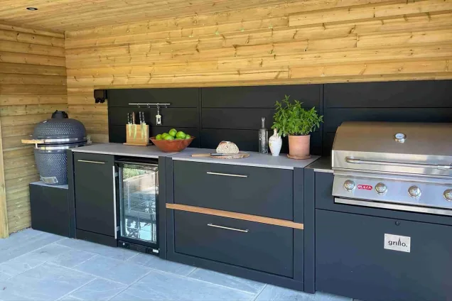 Grillo outdoor kitchen in east boldre brockenhurst under wooden pergola