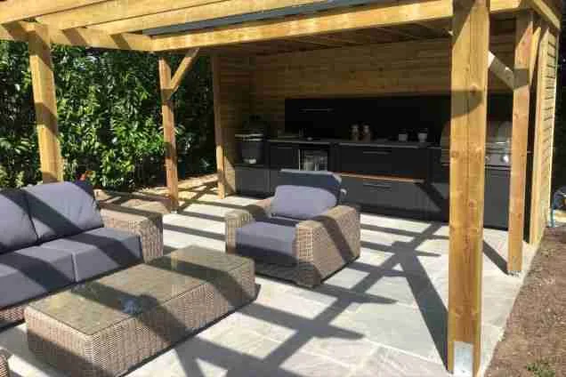Grillo outdoor kitchen in east boldre brockenhurst under wooden pergola