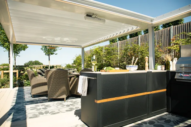 Grillo outdoor kitchen in ardleigh colchester under white pergola