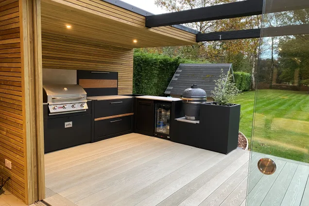 Outdoor kitchen in Berkhamsted, Hertfordshire on decking