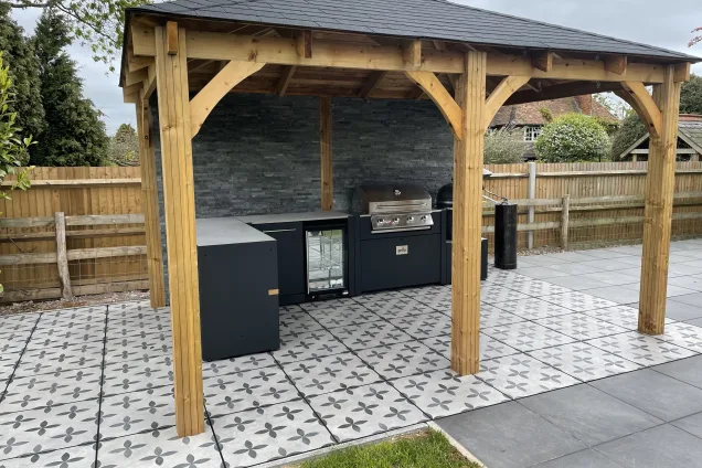Outdoor kitchen in ashford kent under pergola