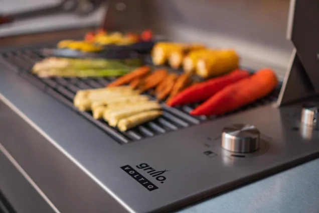 closeup of veg cooking on voltiq electric bbq grills