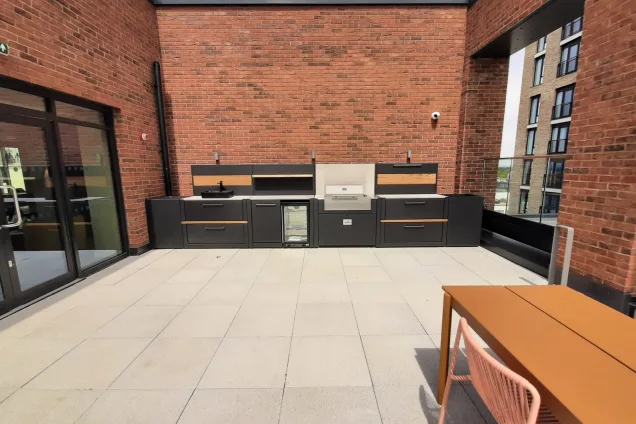 Outdoor kitchen in Avebury, Milton Keynes on roof terrace with sink