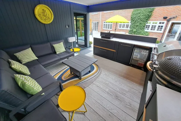 Outdoor kitchen in Berkhamsted with outdoor fridge