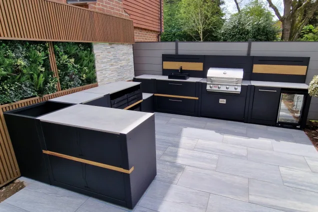 Outdoor kitchen in Besscarr, Doncaster on decking with Gas BBQ
