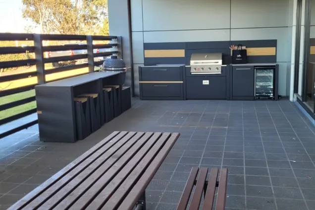 company outdoor kitchen in Sydney with bar seating