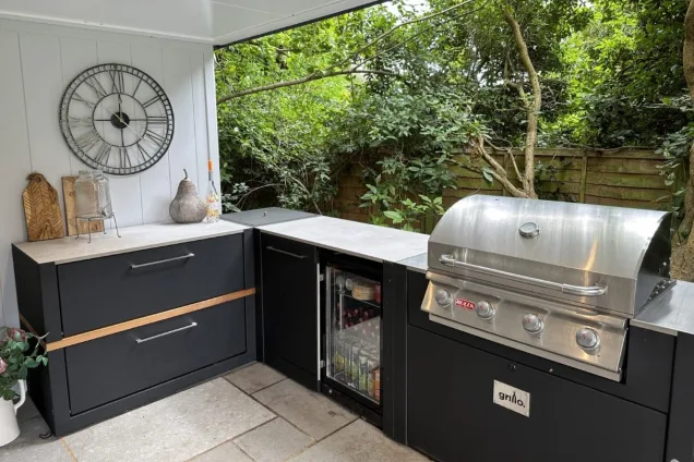 Outdoor kitchen in Reading, Berkshire with outdoor fridge