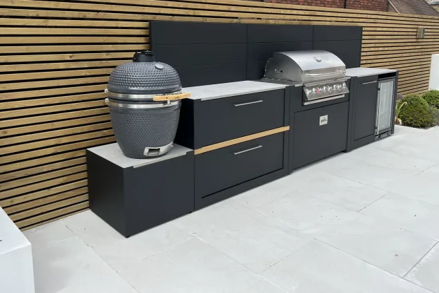 Outdoor kitchen in Bickley, Bromley on stone patio with Gusto bbq and Gas bbq