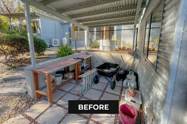 Outdoor kitchen at an air bnb in Blackheath, NSW before the kitchen