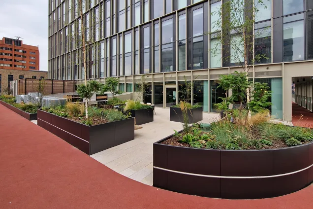 planters at roof-top outdoor kitchen at The Mercian, Birmingham