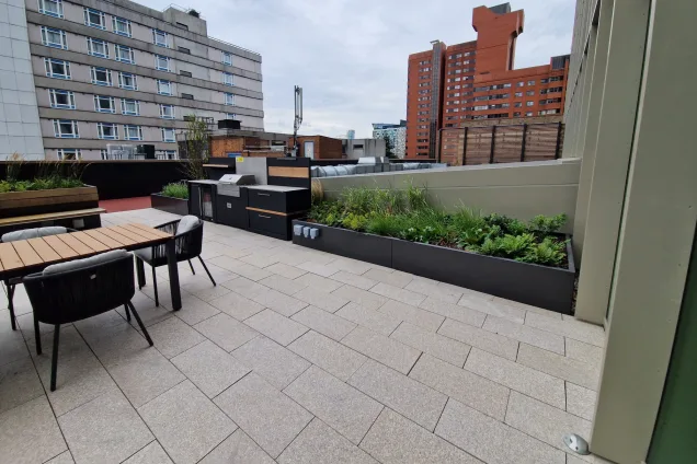 roof-top outdoor kitchen with electric BBQ at The Mercian, Birmingham