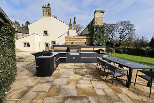 outdoor kitchen with seating area in Skipton, North Yorkshire