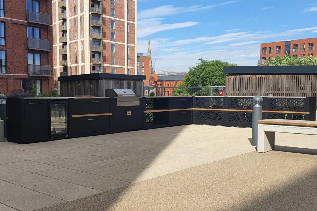 communal outdoor kitchen with electric BBQ in Salford, Manchester