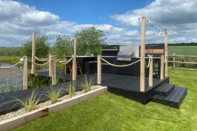 outdoor kitchen with Bull Gas BBQ on pontoon in Saffron Walden, Essex