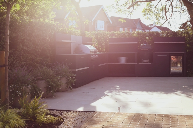 Outdoor kitchen in sunlight in Reigate