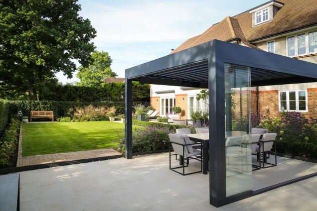 Beautiful landscaped garden with pergola