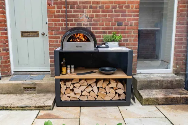Pizza oven on Grillo outdoor kitchen cabinet in Cambridge UK