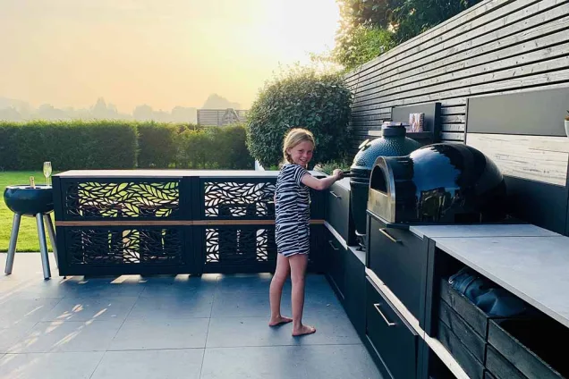 Outdoor kitchen with pizza oven and kamado grill in Bosham Chichester