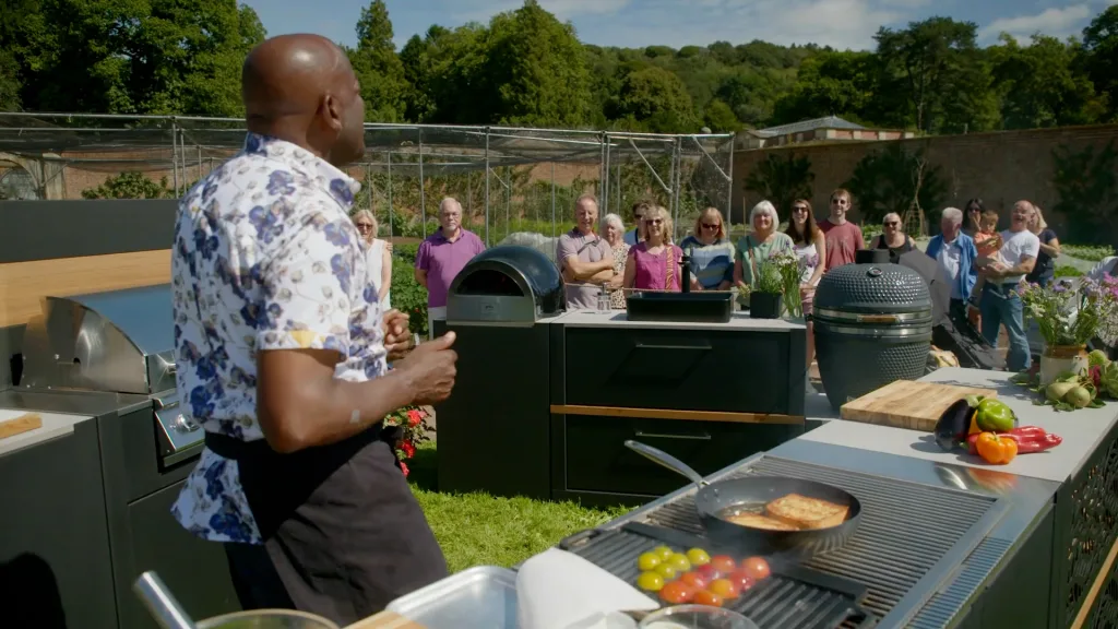 Ainsley interacts with the audience in a Grillo kitchen at Tyntesfield