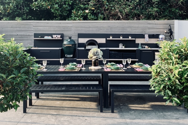 Outdoor kitchen in Bosham, Chichester on patio with pizza oven