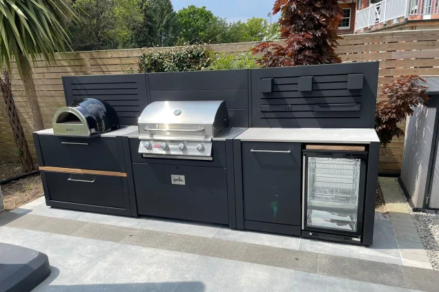 Outdoor kitchen in Bournemouth, Dorset on patio with gas bbq