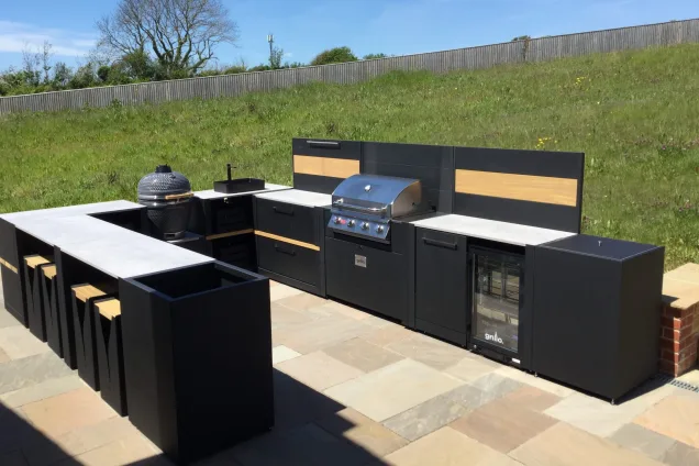 Outdoor kitchen in Bradstock, Dorset on patio