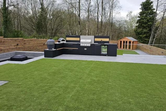 Outdoor kitchen in Bury, Manchester on patio in large garden