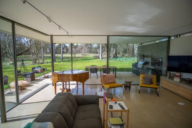 Grillo outdoor kitchen on Grand Designs lounge looking out to outdoor kitchen
