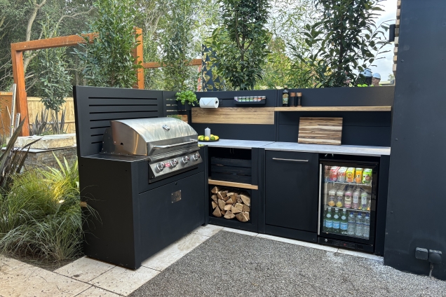 Outdoor kitchen on BBC DIY SOS tv show in outdoor space