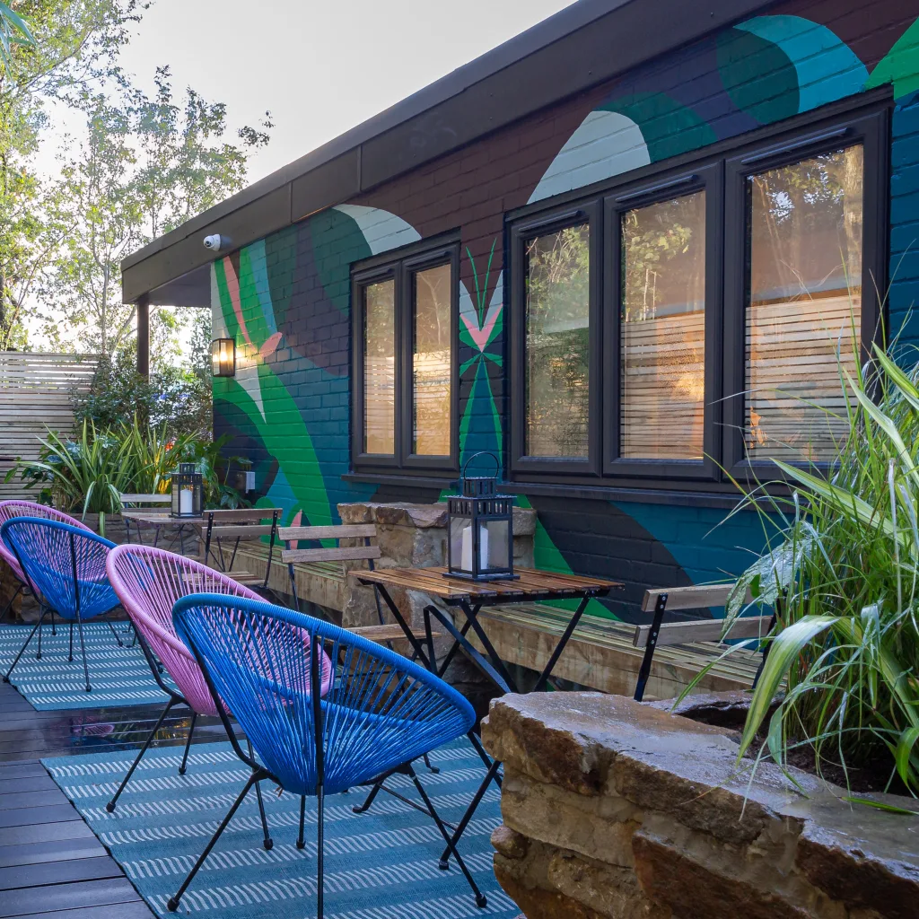 Outdoor kitchen on BBC DIY SOS tv show outdoor seating area