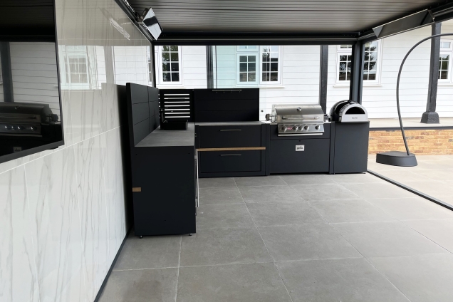 L-shaped outdoor kitchen under roof in Maidstone, Kent