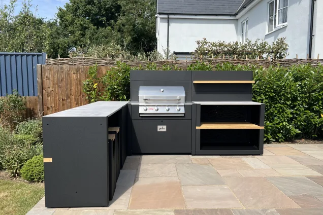 Outdoor kitchen in chelmsford on patio with gas bbq and storage