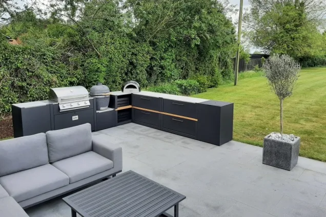 Outdoor kitchen in Sudbury with Charcoal, gas bbqs with storage units
