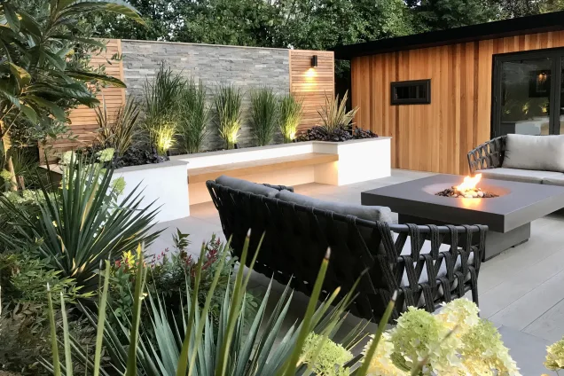 Outdoor kitchen in Keston Kent in large garden with seating area