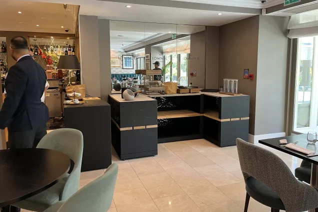 Outdoor kitchen in hotel with storage cabinets