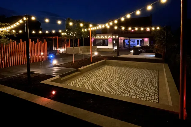 Outdoor kitchen in Bedfordshire in the evening
