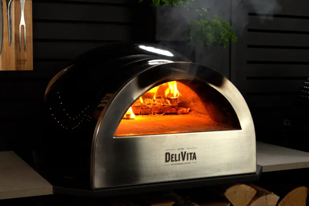 delivita on cabinet worktop with flames inside