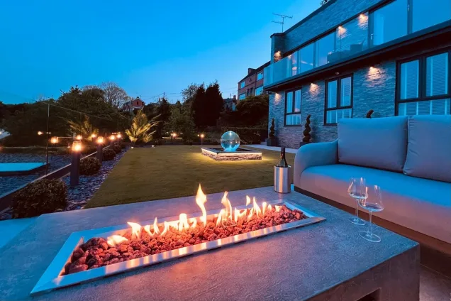 Outdoor kitchen in Wrexham in large sloped garden