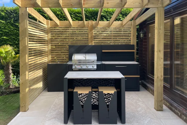 outdoor kitchen under pergola in Edlesborough, Dunstable