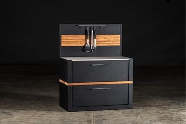 outdoor kitchen cabinet with feature wall