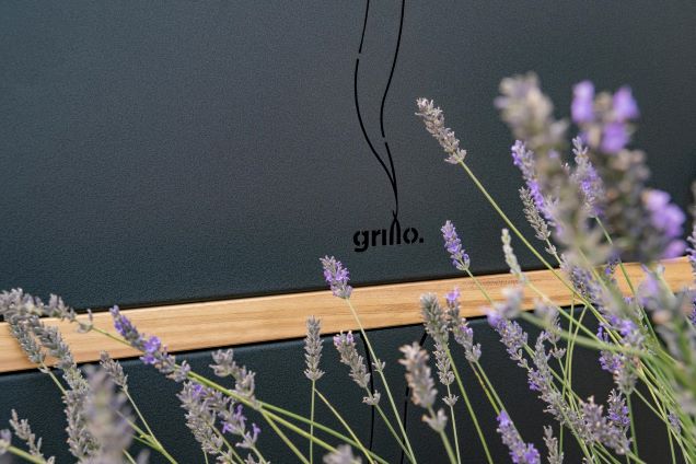 back of grillo cabinet with lavender next to it