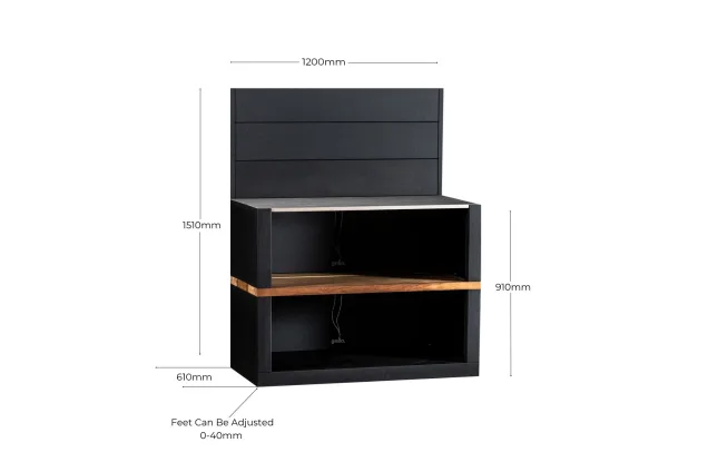cabinet with shelves with dimension graphics