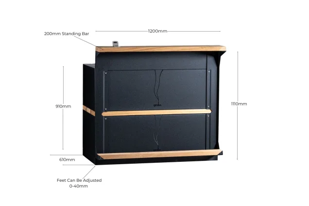 outdoor kitchen standing bar cabinet with dimension graphics