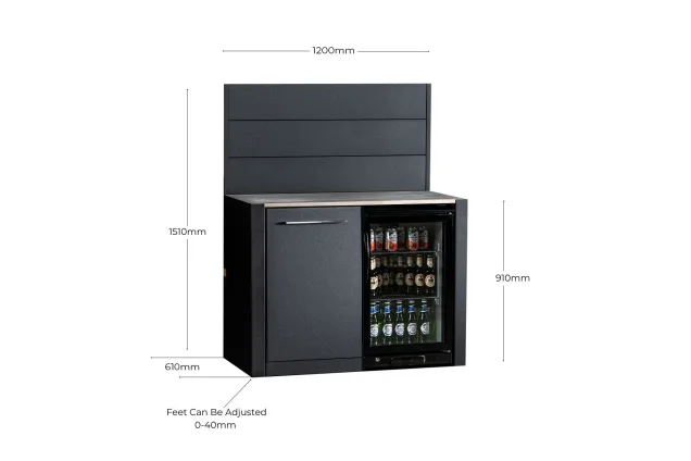 drinks fridge and bin graphic with dimensions