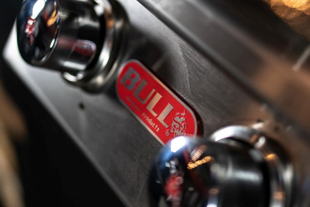 close up of bull gas grill station logo
