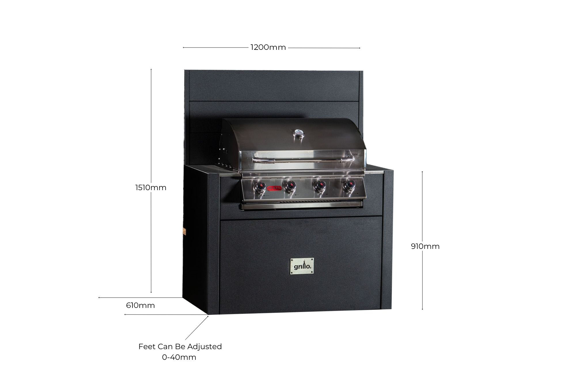 bull gas grill station with dimensions graphics