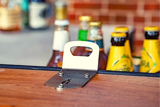 beer boss bottle opener on grillo bar cabinet