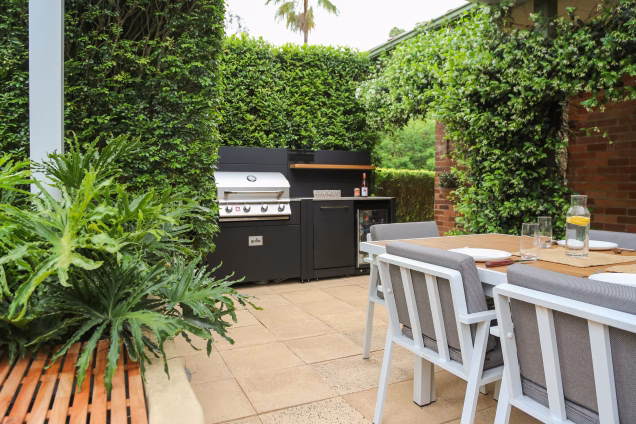 outdoor kitchen in turramurra, nsw with bbq and storage cabinets