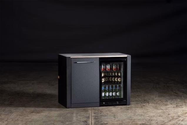 fridge and bin unit in studio