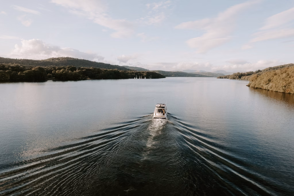 town head estate wedding boat on lake Windermere